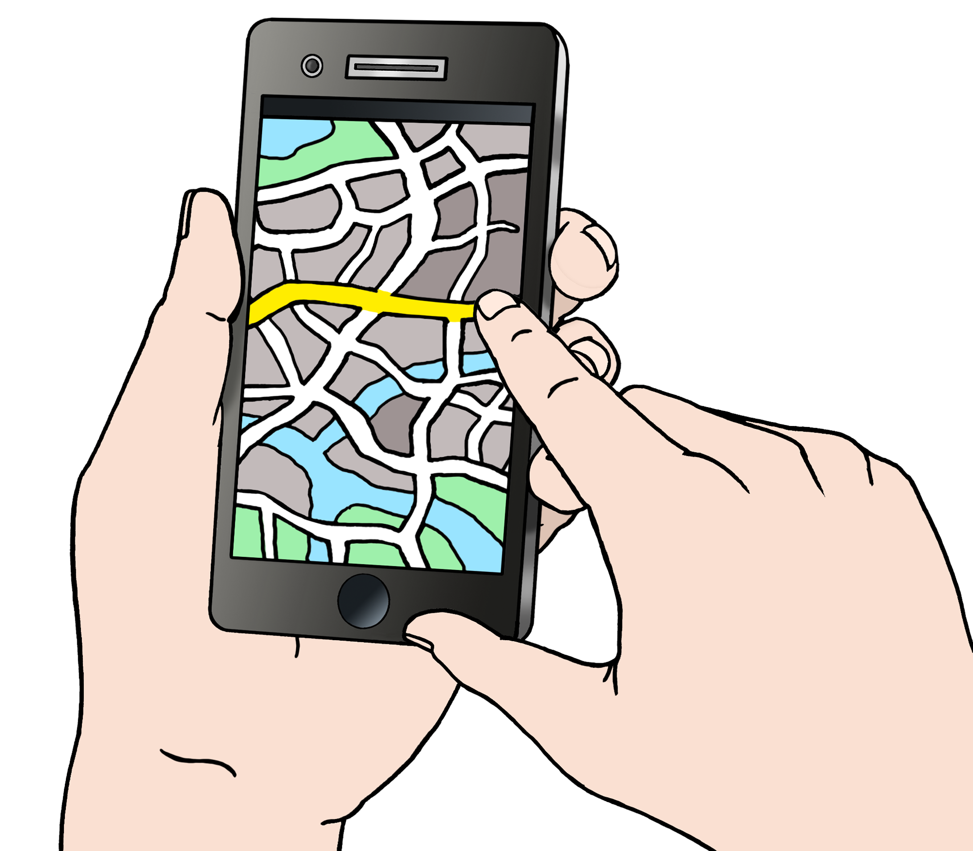Smartphone das in Händen gehalten wird und eine Karte anzeigt 